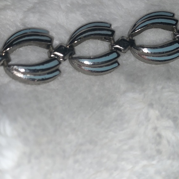 Silver tone and light blue enamel bracelet VINTAGE - Picture 2 of 4